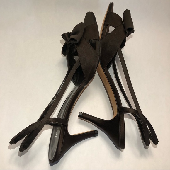 Jon Josef Brown Satin Slingback Pumps with Bow, size 10B. - Picture 8 of 12